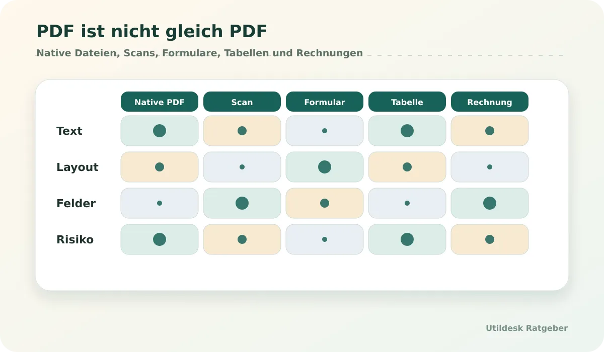 Overview of PDF types: native PDF, scan, form, table and invoice