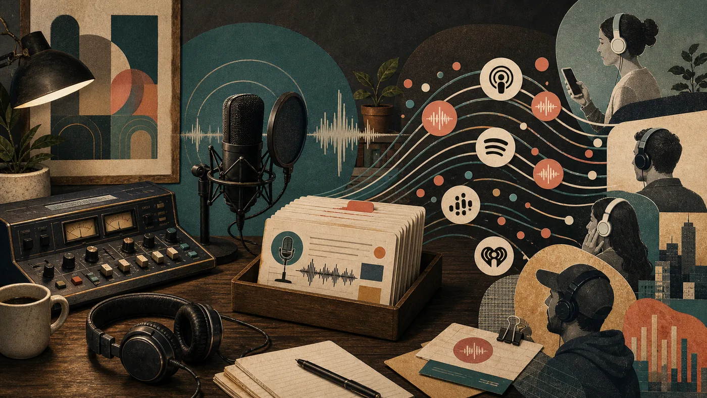 Illustration zu Acast: Podcast-Studio mit Hosting, Verteilung und Reichweitenanalyse