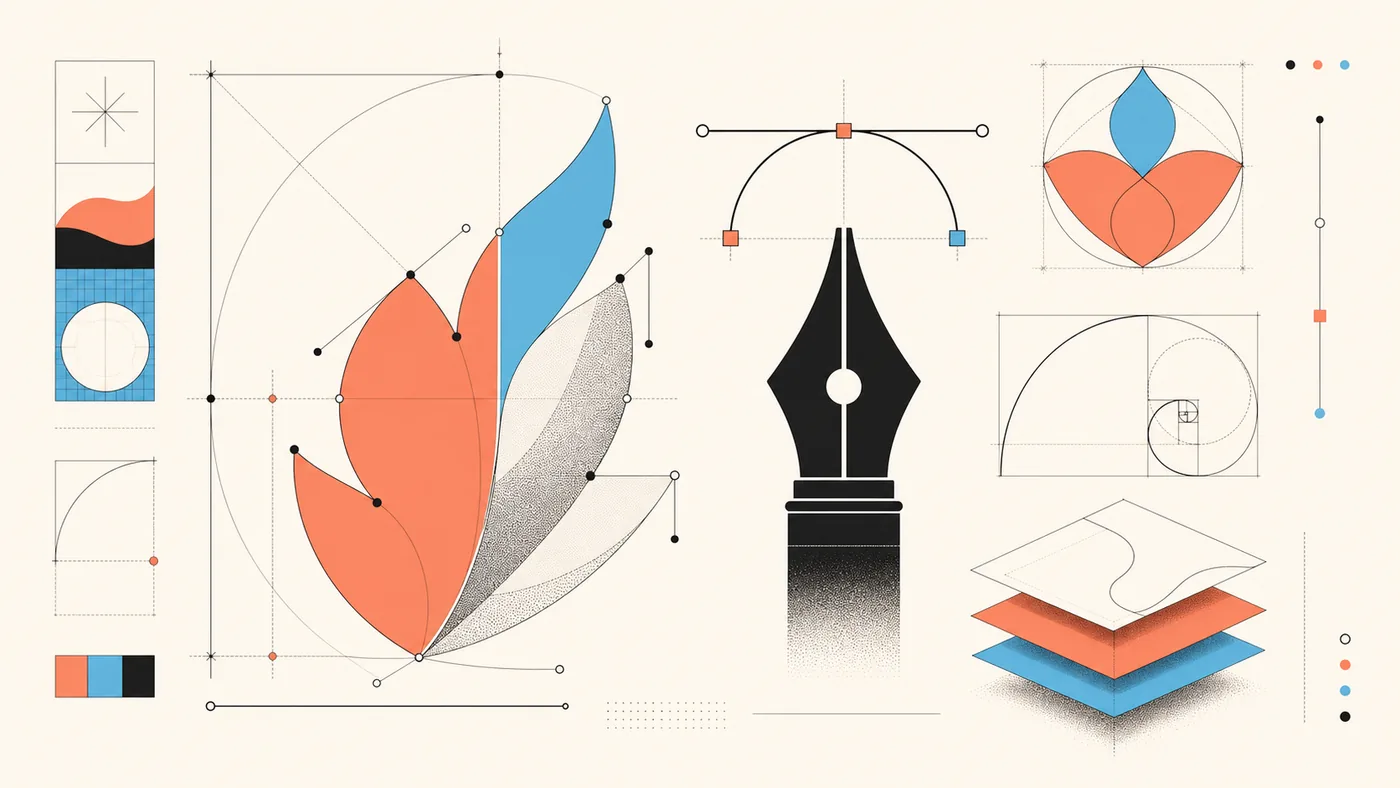 Illustration for Adobe Illustrator: precise vector shapes and curves on a technical drawing sheet