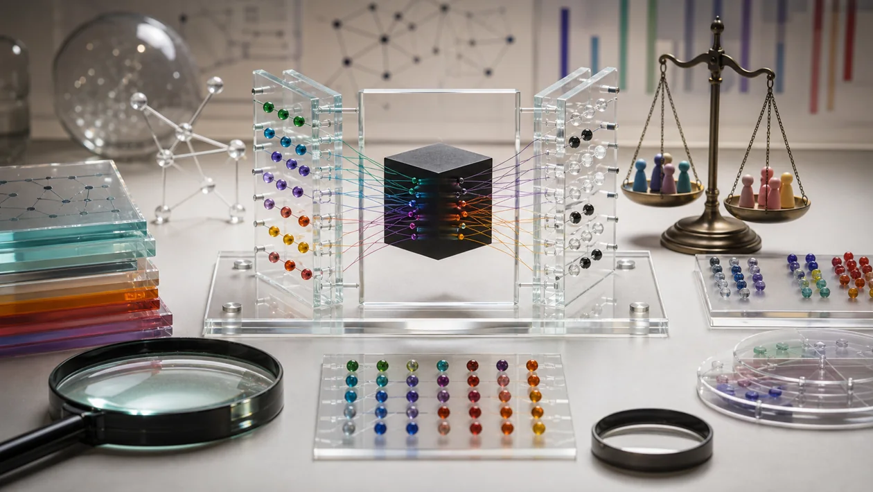 Illustration for AI Explainability 360: glass model, attribution points, and scale make AI decisions inspectable