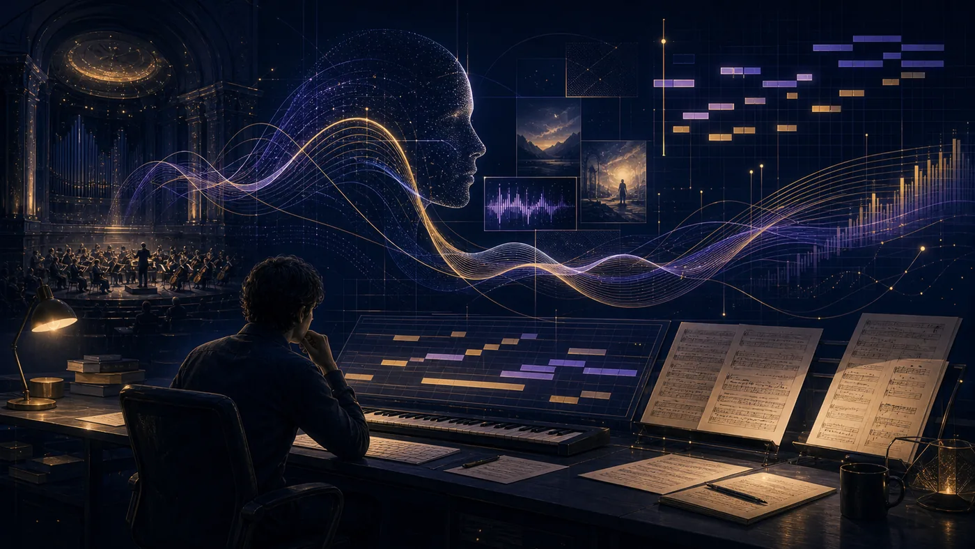 Illustration for AIVA: AI music composition studio with scores and sound tracks