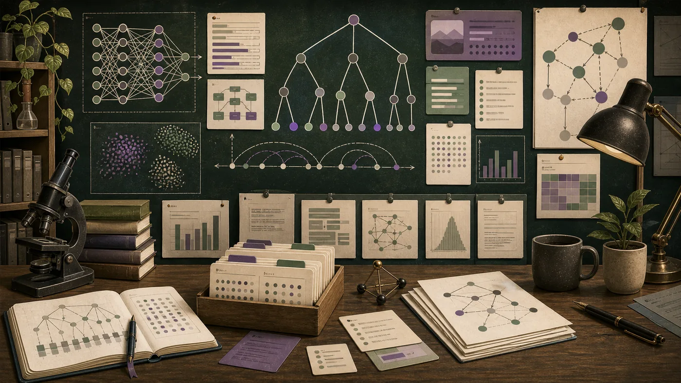 Illustration for AllenNLP: NLP laboratory with language models, corpus cards and analysis wall