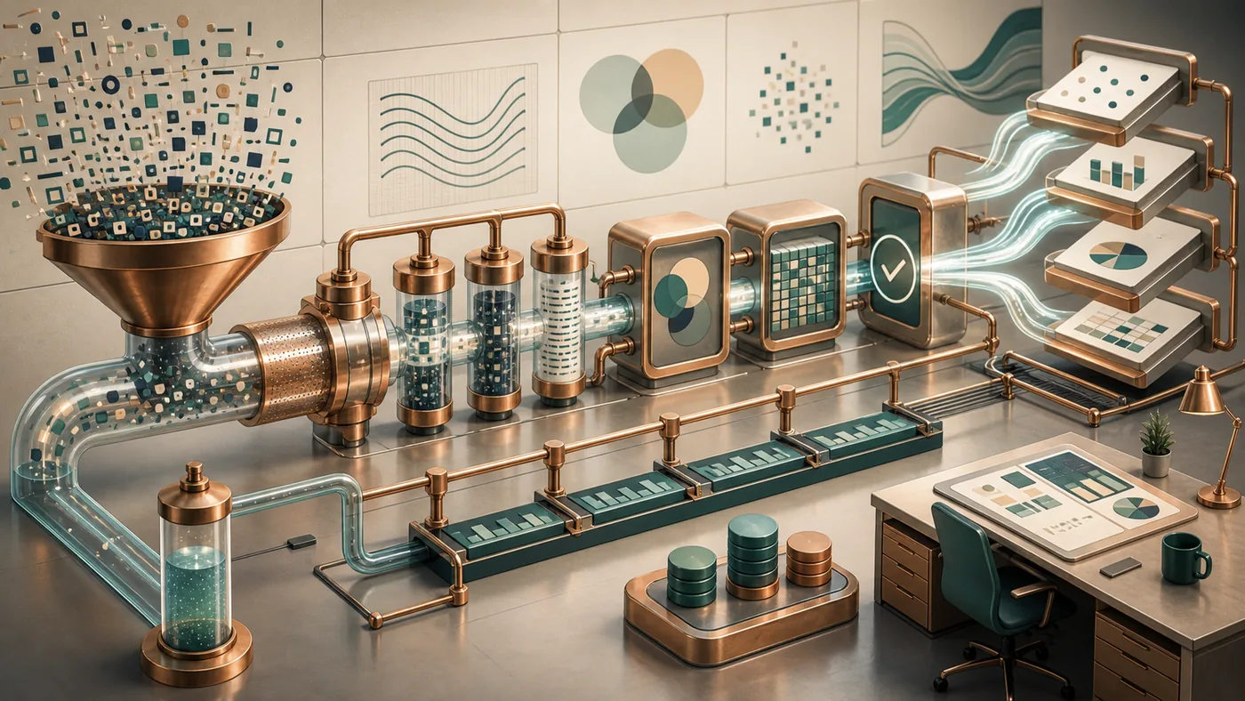 Illustration for Alteryx: data streams cleaned in an analytical workshop