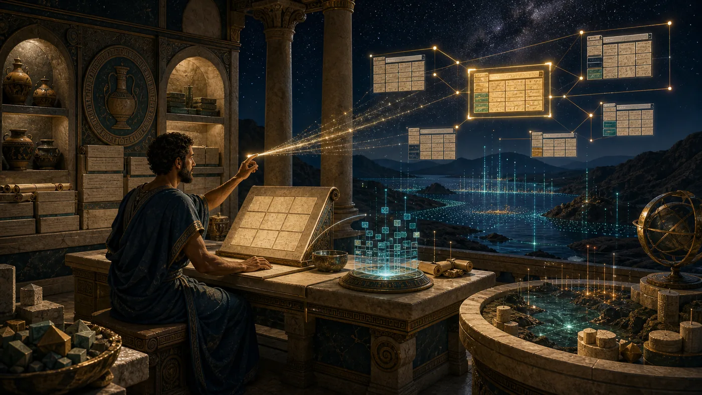 Illustration zu Amazon Athena: Data-Lake-Abfragen als Observatorium mit Suchstrahlen