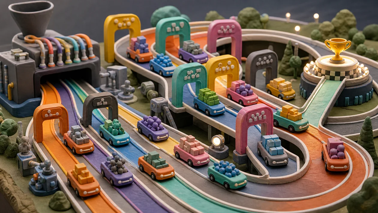 Illustration for Amazon SageMaker Autopilot: pipeline carts automatically test routes through model comparison gates