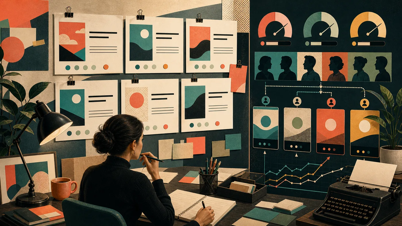 Illustration for Anyword: copy variants as a campaign wall with testing signals