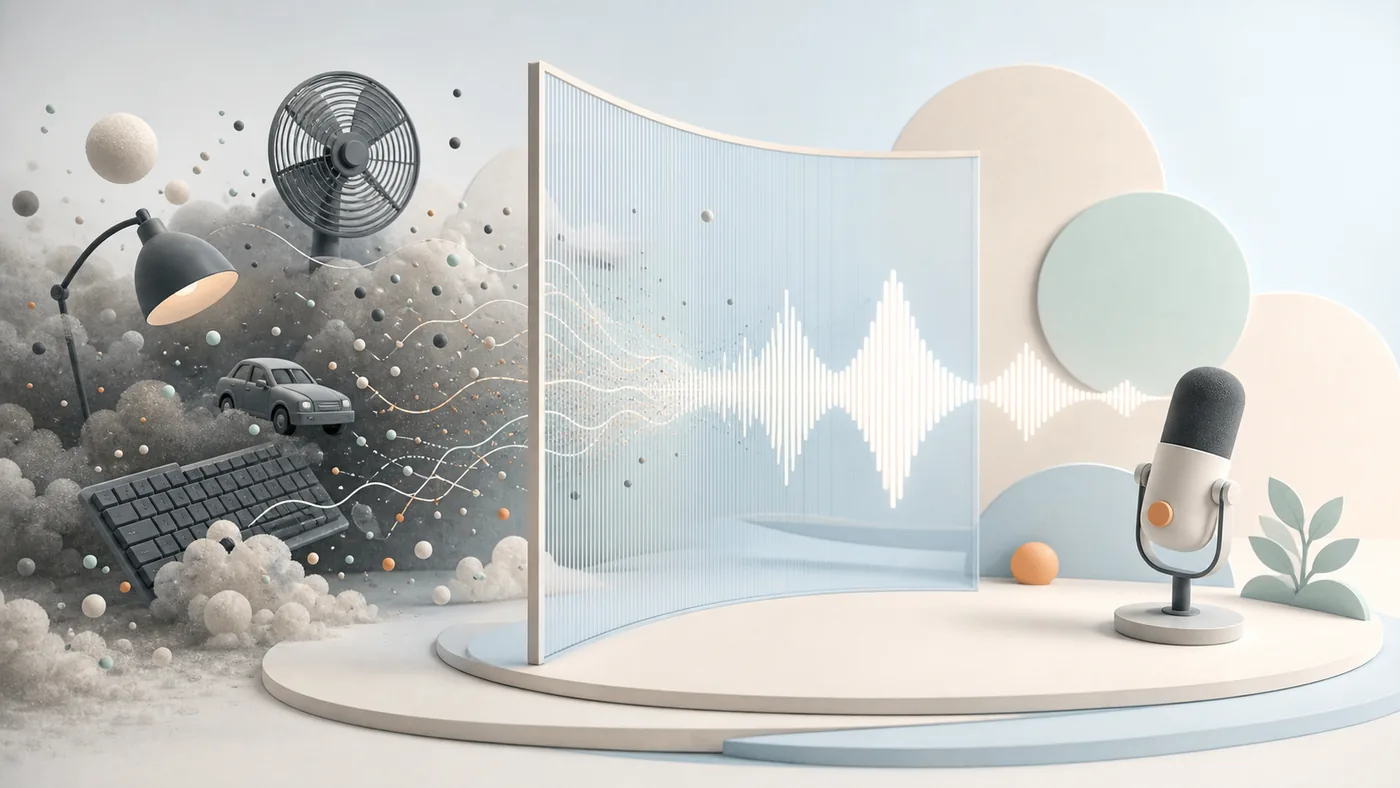 Illustration for Audo: speech cleanup with microphone, filter wall and clear wave