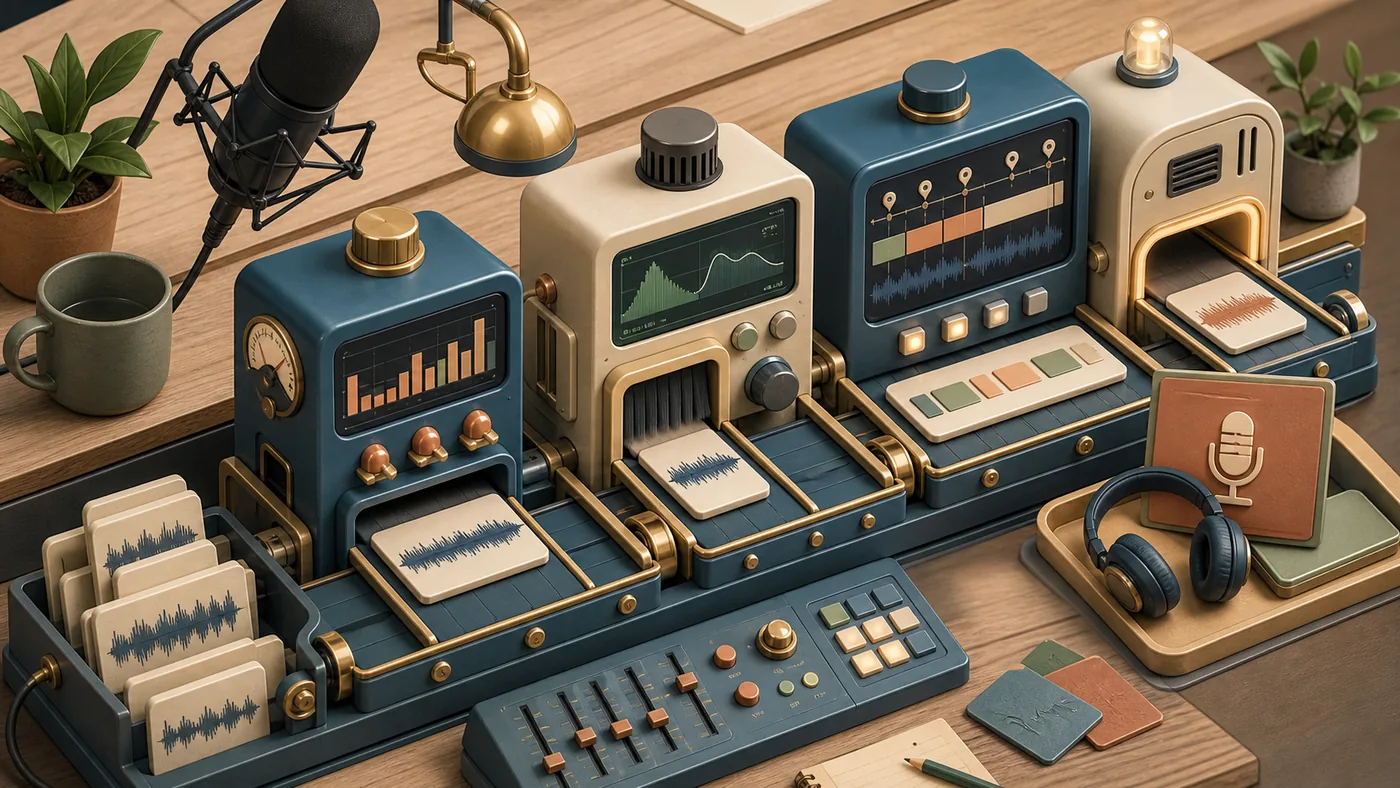 Illustration for Auphonic: podcast post-production as an audio workshop with leveling machines