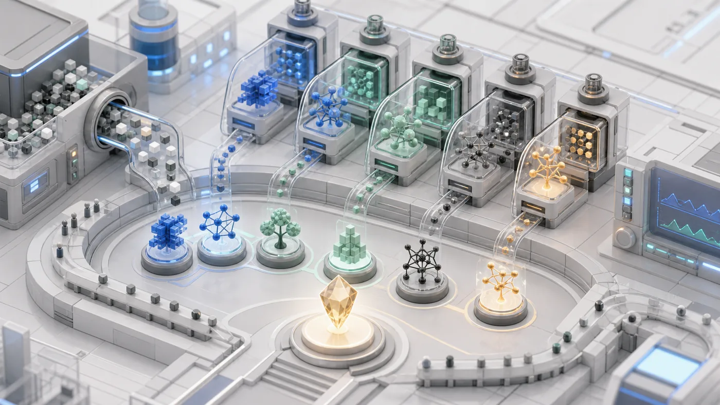 Illustration zu Auto-Sklearn: AutoML-Labor mit Pipeline-Bausteinen und Modellvergleich
