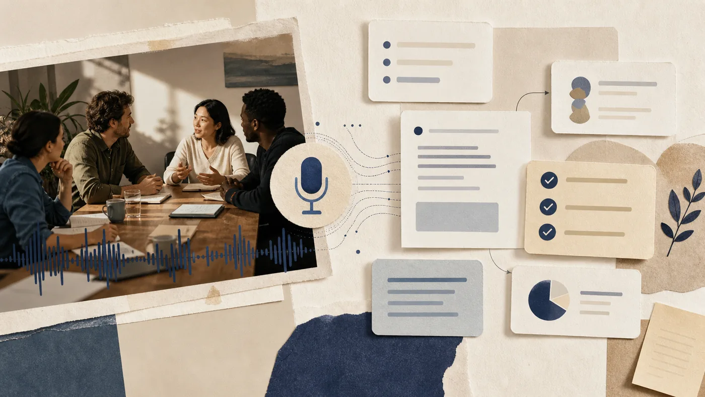 Illustration for Avoma: meeting audio, follow-up cards and sales team handoffs