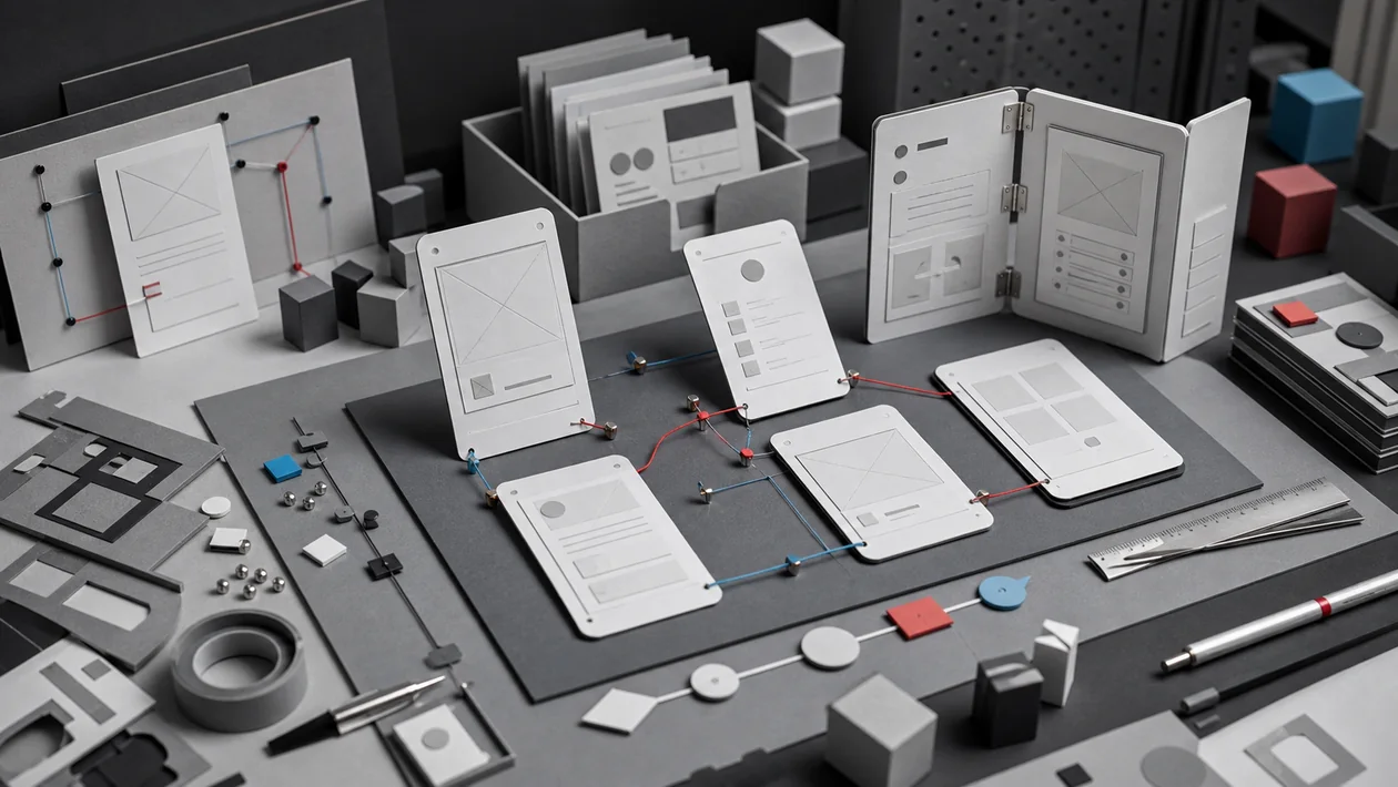 Illustration for Axure RP: prototyping table with wireframes and components