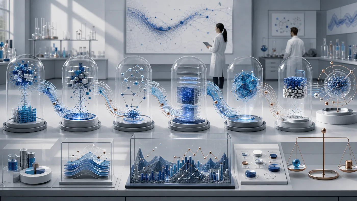 Illustration for Azure Machine Learning: data, training, model review and deployment as a laboratory landscape