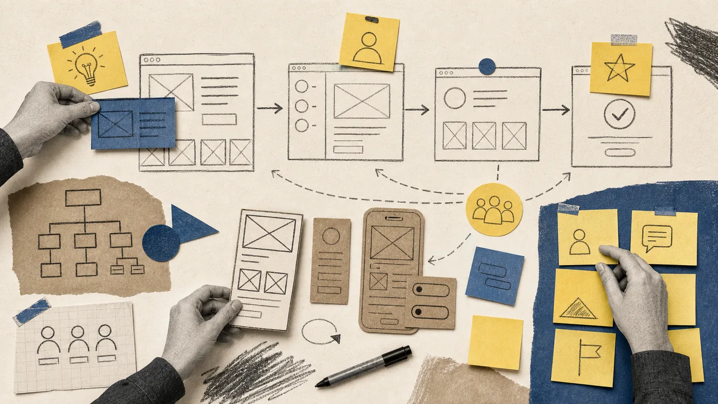 Illustration for Balsamiq: rough wireframes, blank sketch cards and workshop decisions