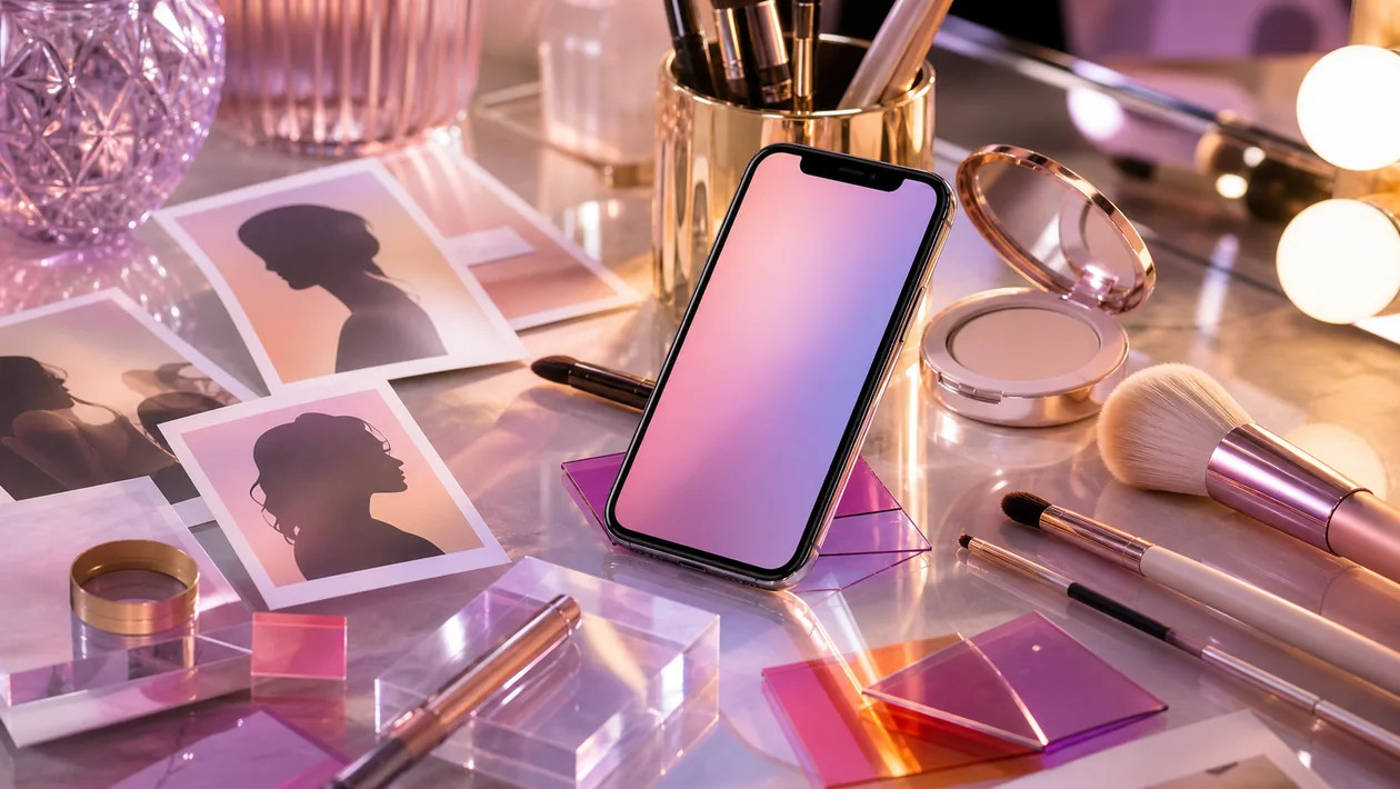 Illustration for BeautyCam: beauty workstation with mirror, light, and color samples
