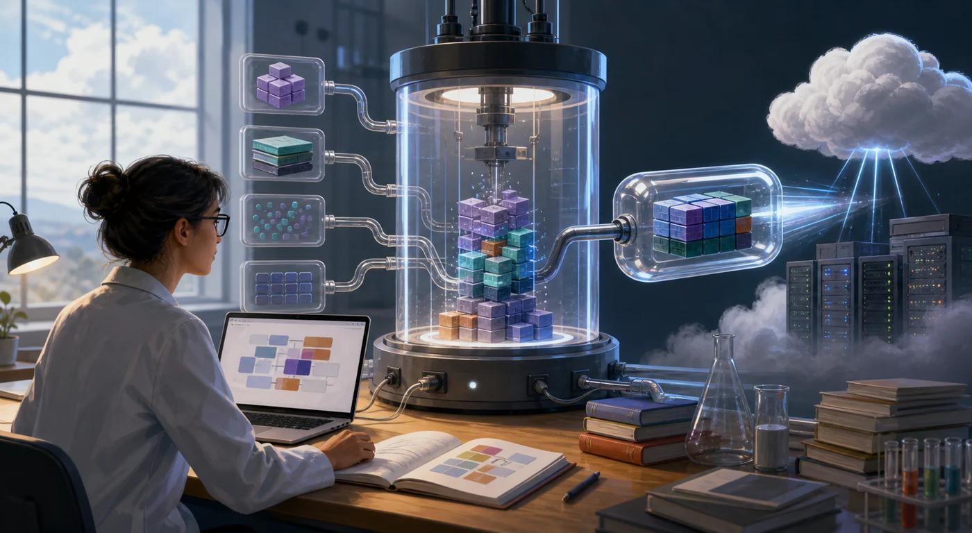 Illustration for Binder: researcher launches a reproducible notebook environment from data, packages, and cloud resources