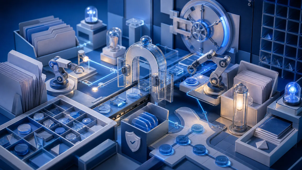Illustration for Blue Prism: automation control room with blue process modules