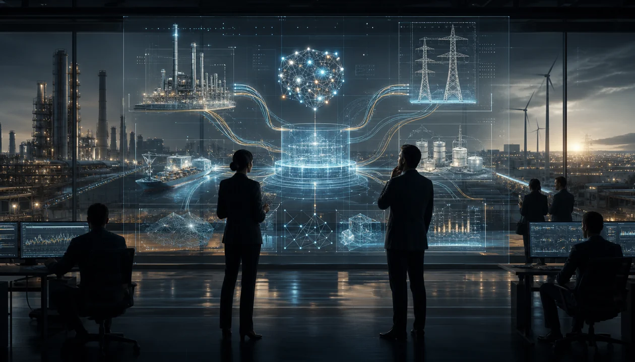 Illustration for C3.ai: industrial and enterprise data converge in an AI operations room