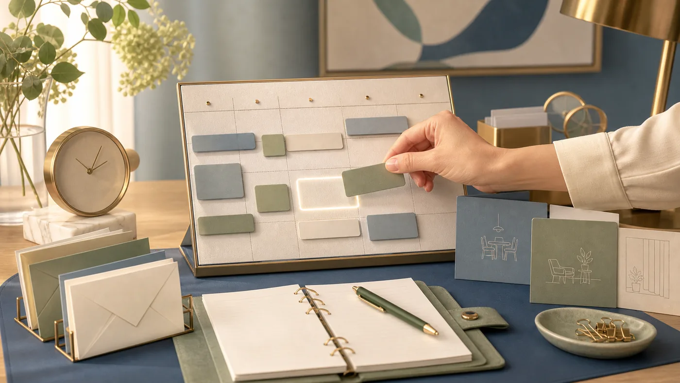 Illustration for Clara: calendar blocks, emails and meeting rooms finding an open slot