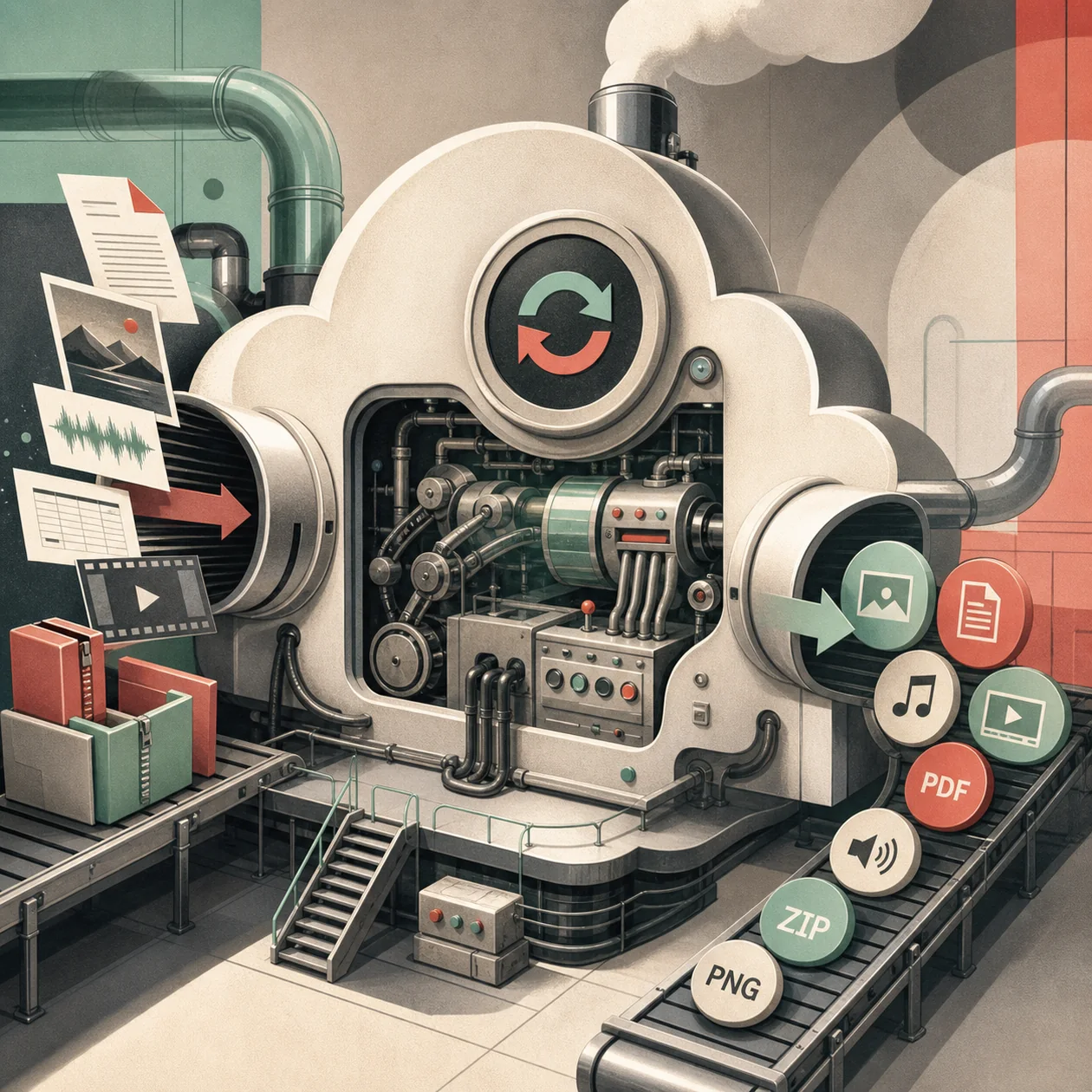 Illustration for CloudConvert: cloud machine converting media and files into new formats
