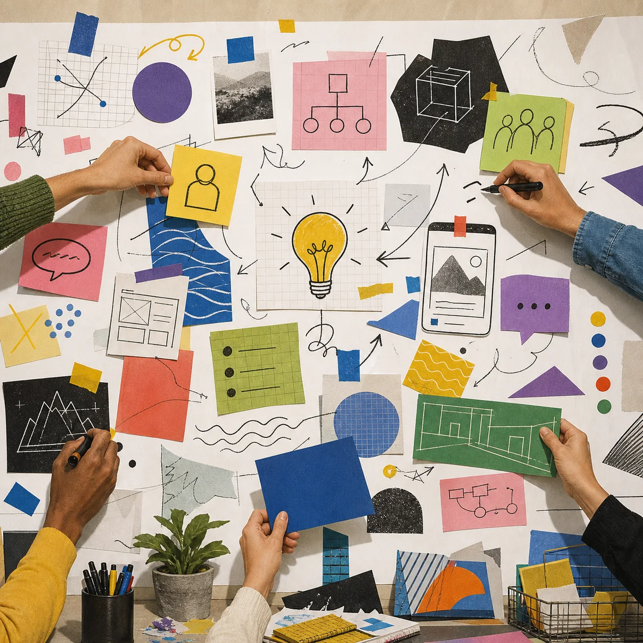 Illustration for Conceptboard: collaborative creative wall with notes, sketches, and arrows