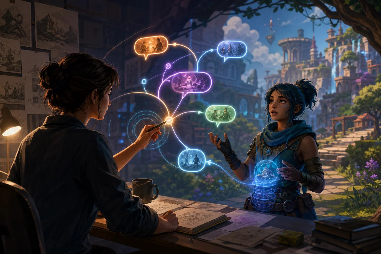Illustration for Convai: game designer connects virtual characters with dialogue paths