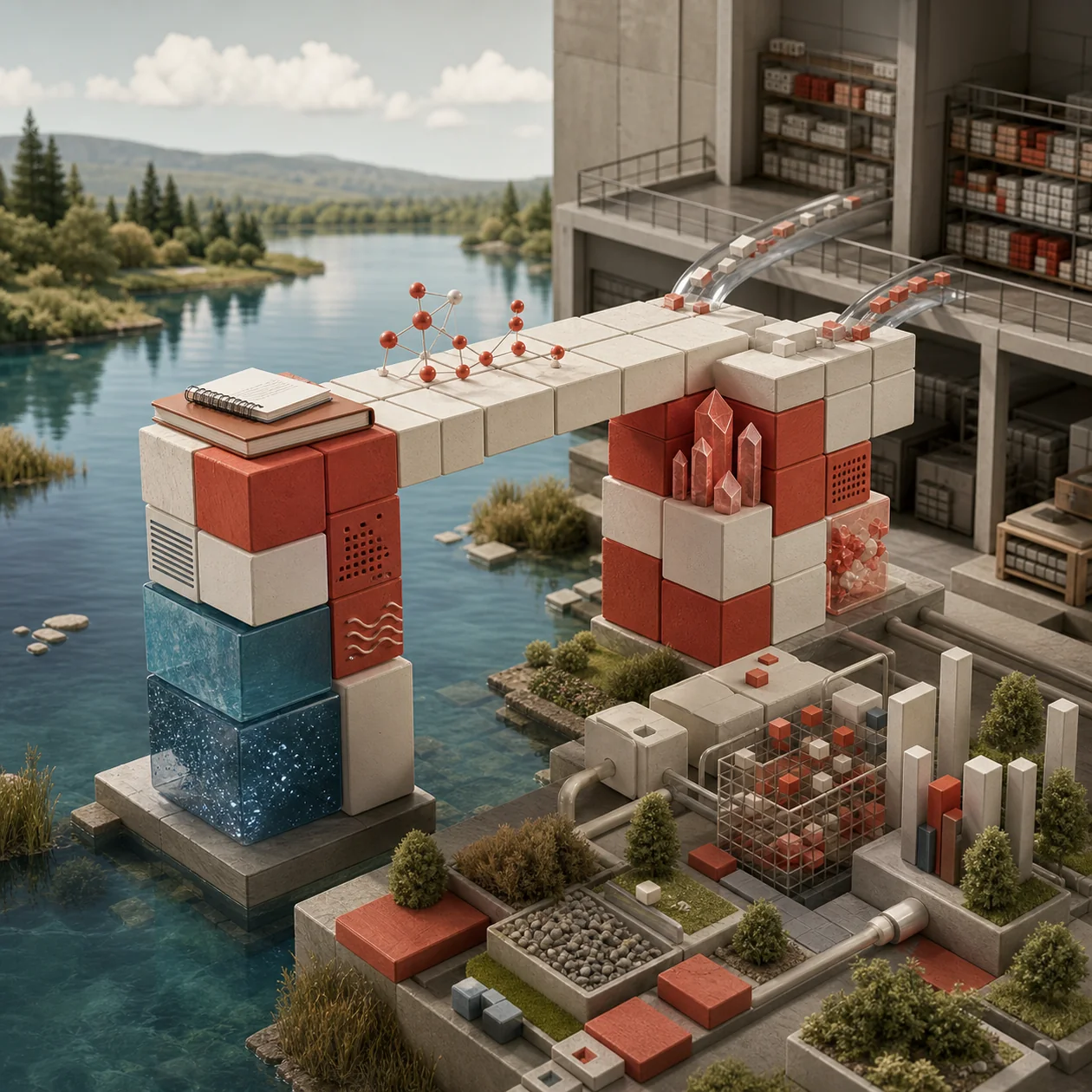 Illustration for Databricks: data bricks connecting a lake and warehouse