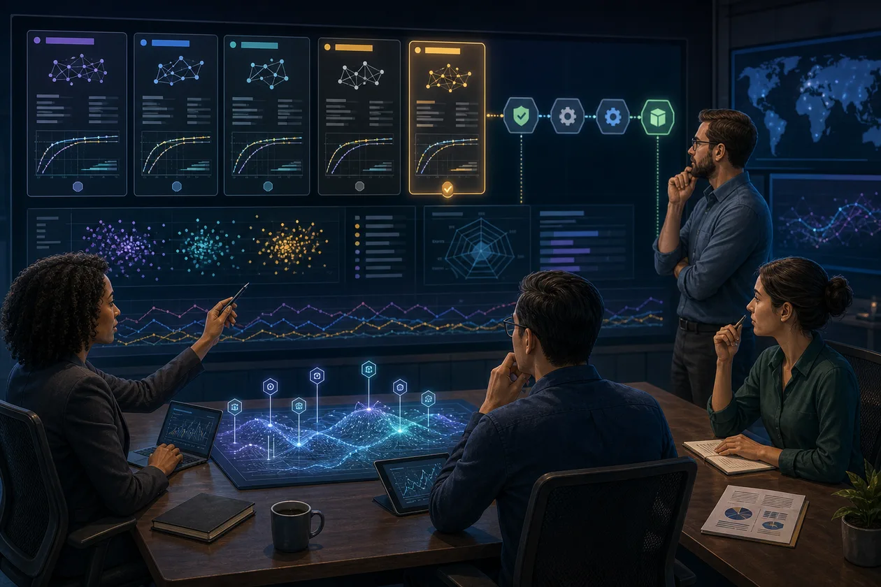 Illustration for DataRobot: AutoML team compares model cards, monitoring, and deployment gates