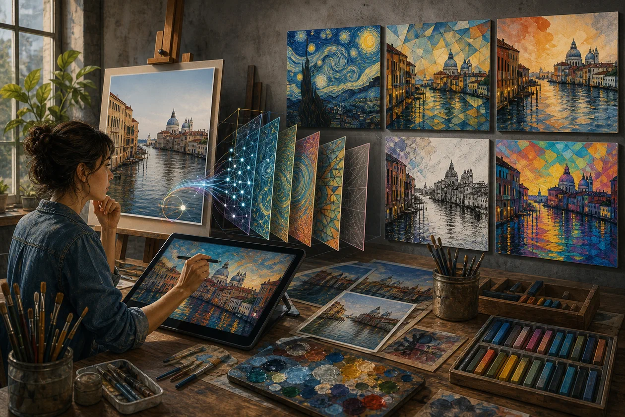 Illustration for Deep Art Effects: artist transforms photos into layered art styles