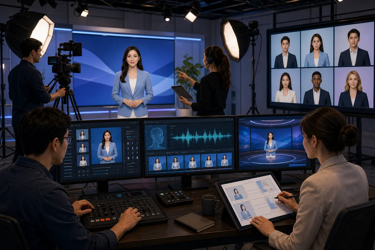 Illustration for DeepBrain: video studio produces generic avatars with voice and script structure