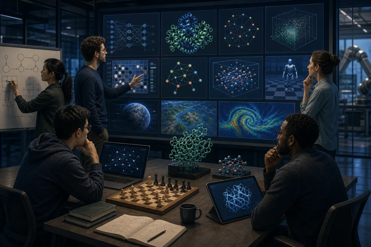 Illustration for DeepMind: research lab connects simulations, game boards, and scientific models