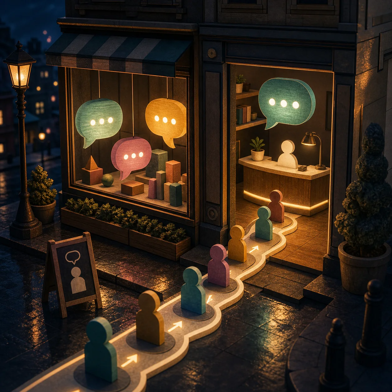 Illustration for Drift: night service window with glowing conversation paths