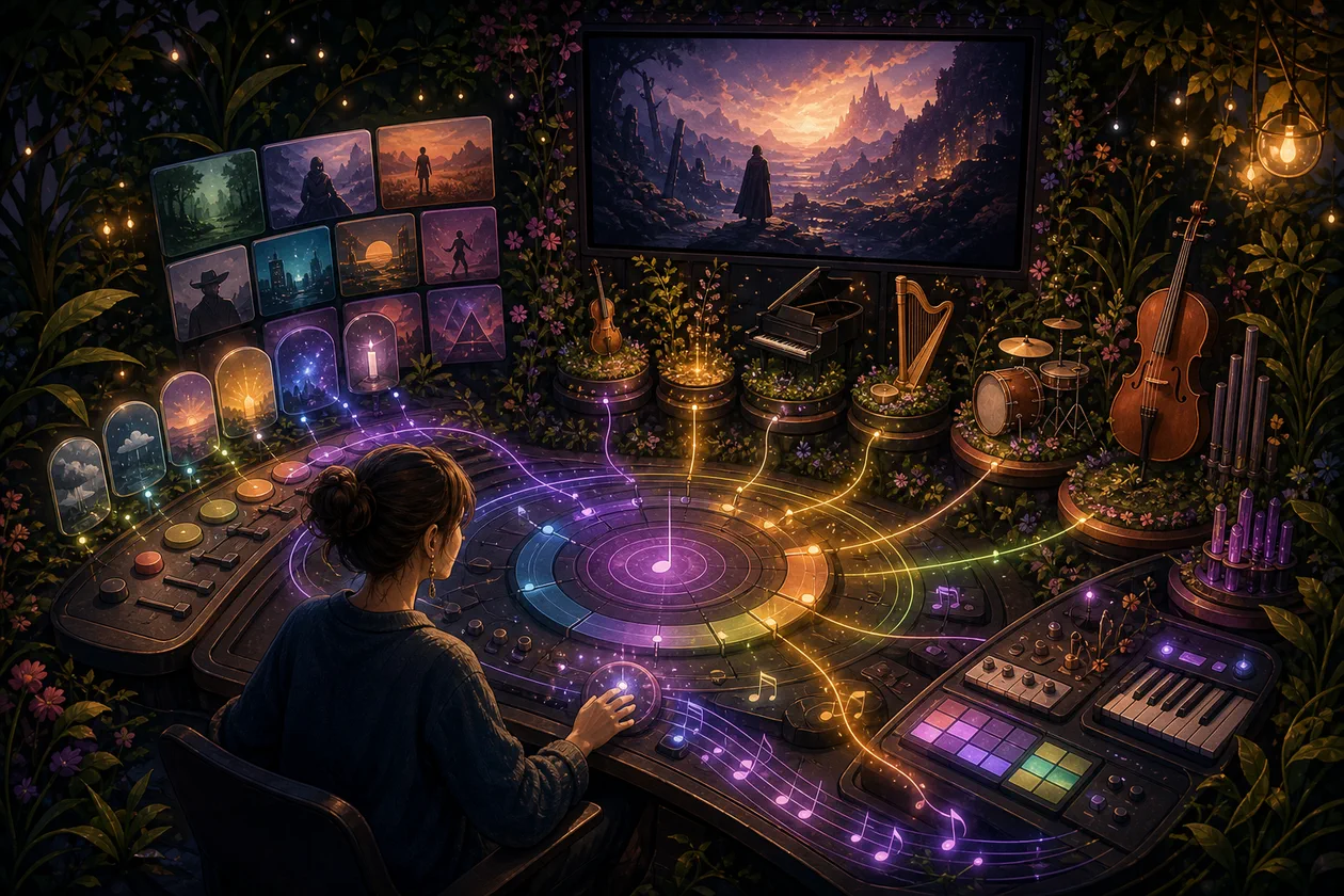 Illustration for Ecrett Music: creator builds soundtracks from moods, genres, and melody paths