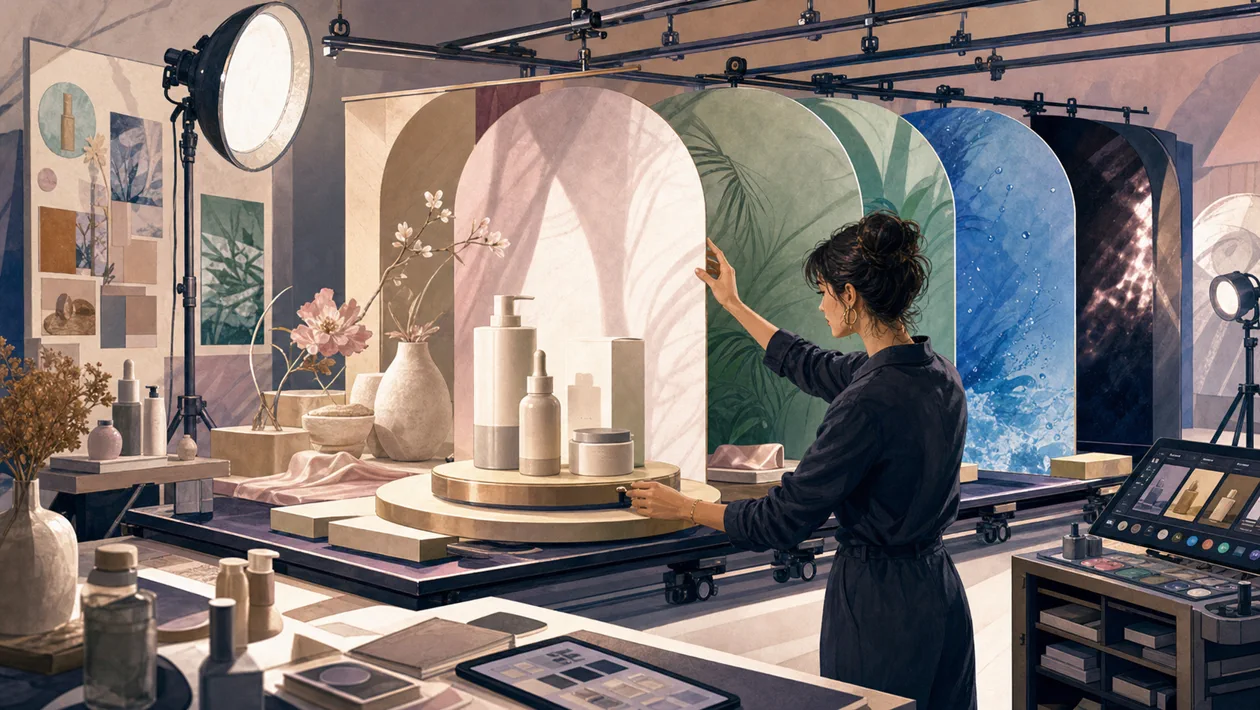 Illustration for Flair: product studio builds campaign scenes with lights, props and backdrops