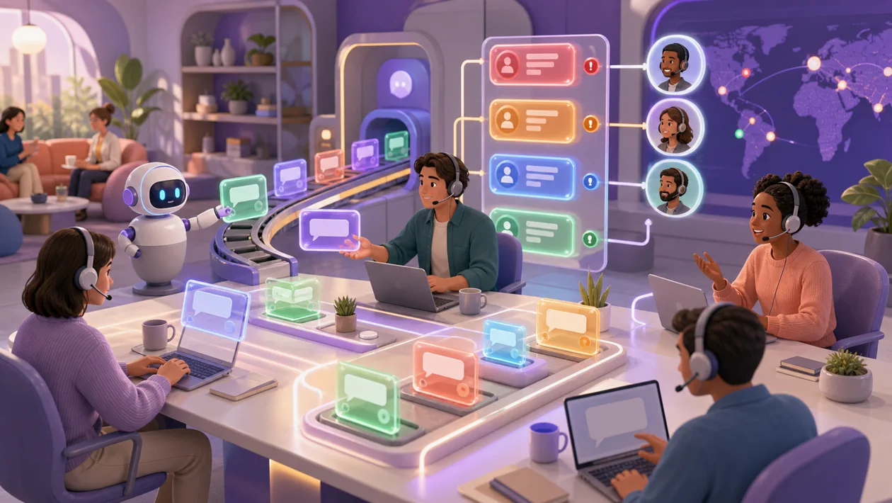 Illustration for Freshchat: support lounge sorts chat tiles between automation and team