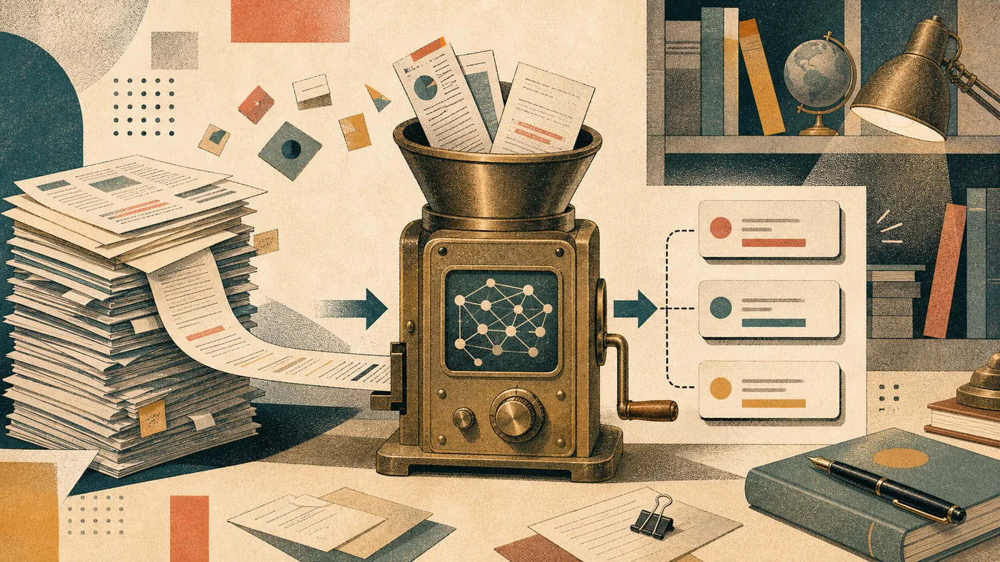 Illustration for Genei: long documents compressed into concise notes