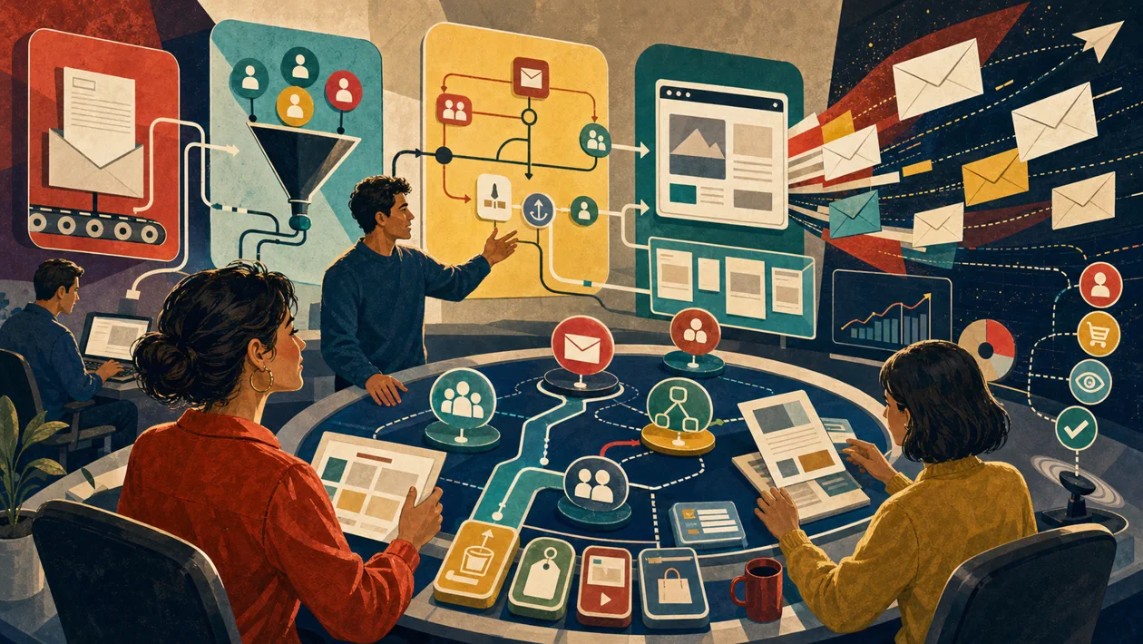 Illustration zu GetResponse: Marketingteam steuert Newsletter, Zielgruppen und Automationen