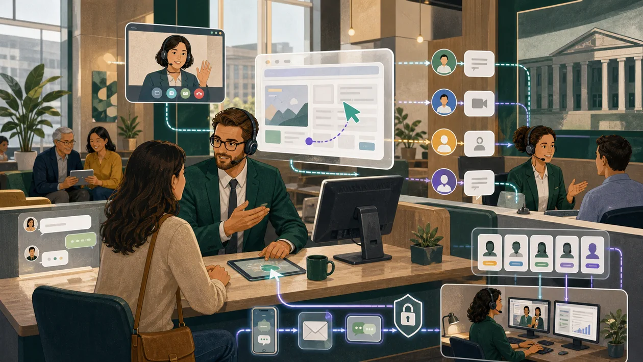 Illustration for Glia: service desk connects customer guidance, co-browsing and secure channels