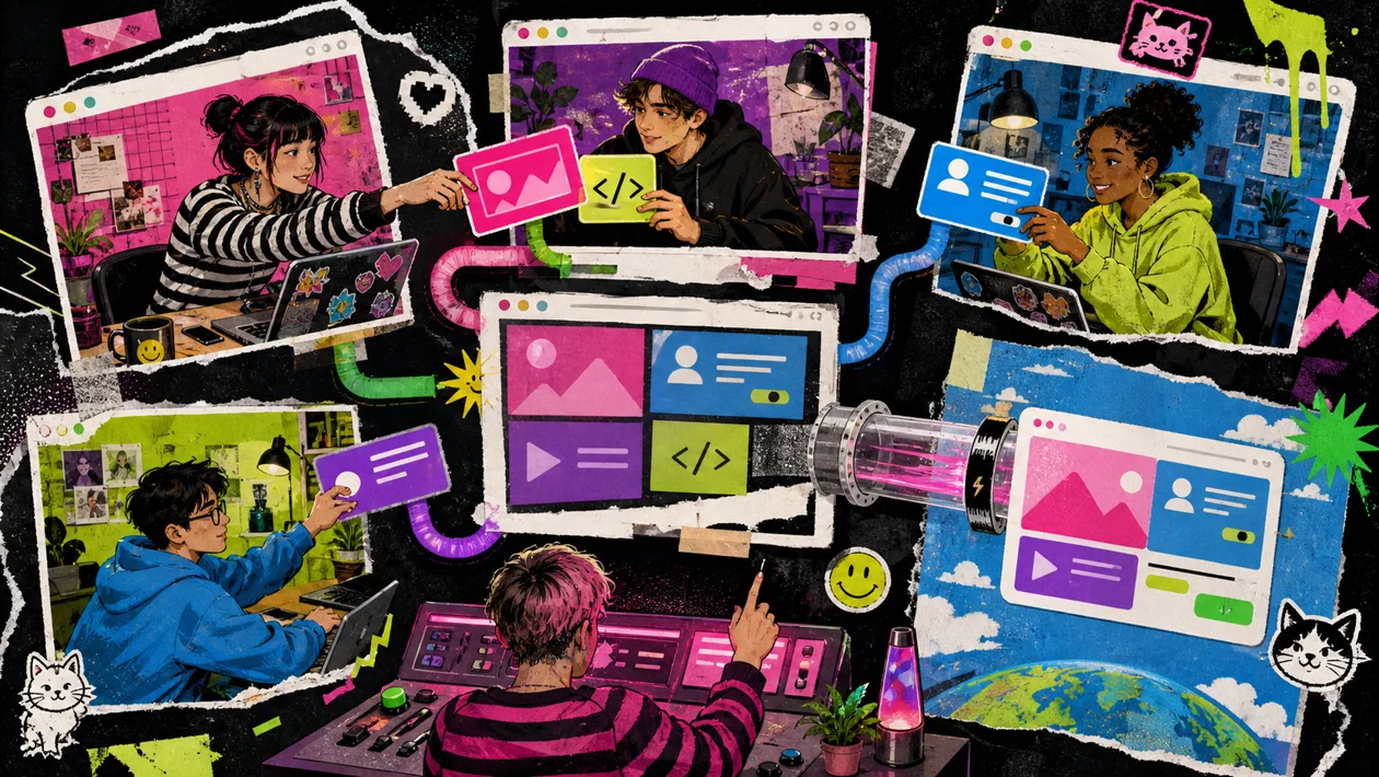 Illustration for Glitch: web project is rebuilt in a colorful remix workshop