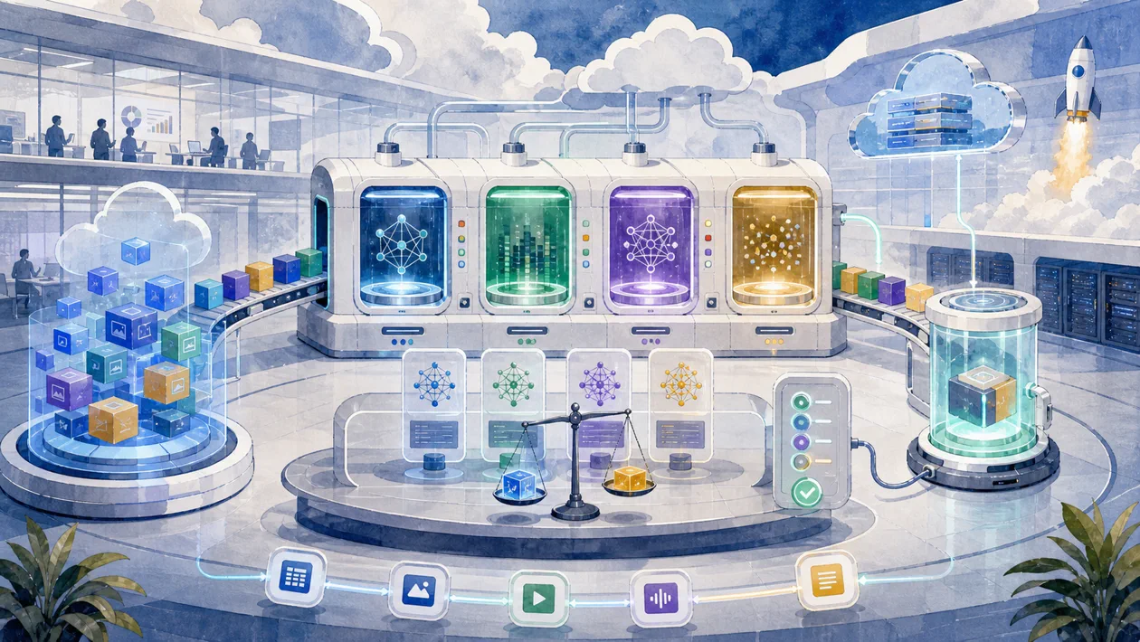 Illustration for Google Cloud AutoML: cloud lab trains models from data blocks and validation signals