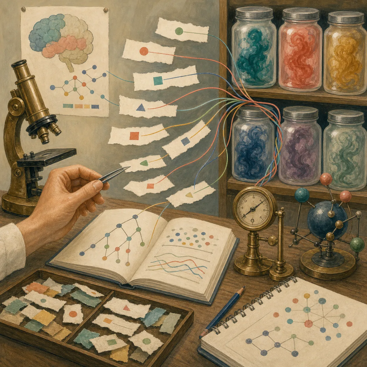 Illustration for Google Cloud Natural Language: language lab with semantic threads and analysis jars