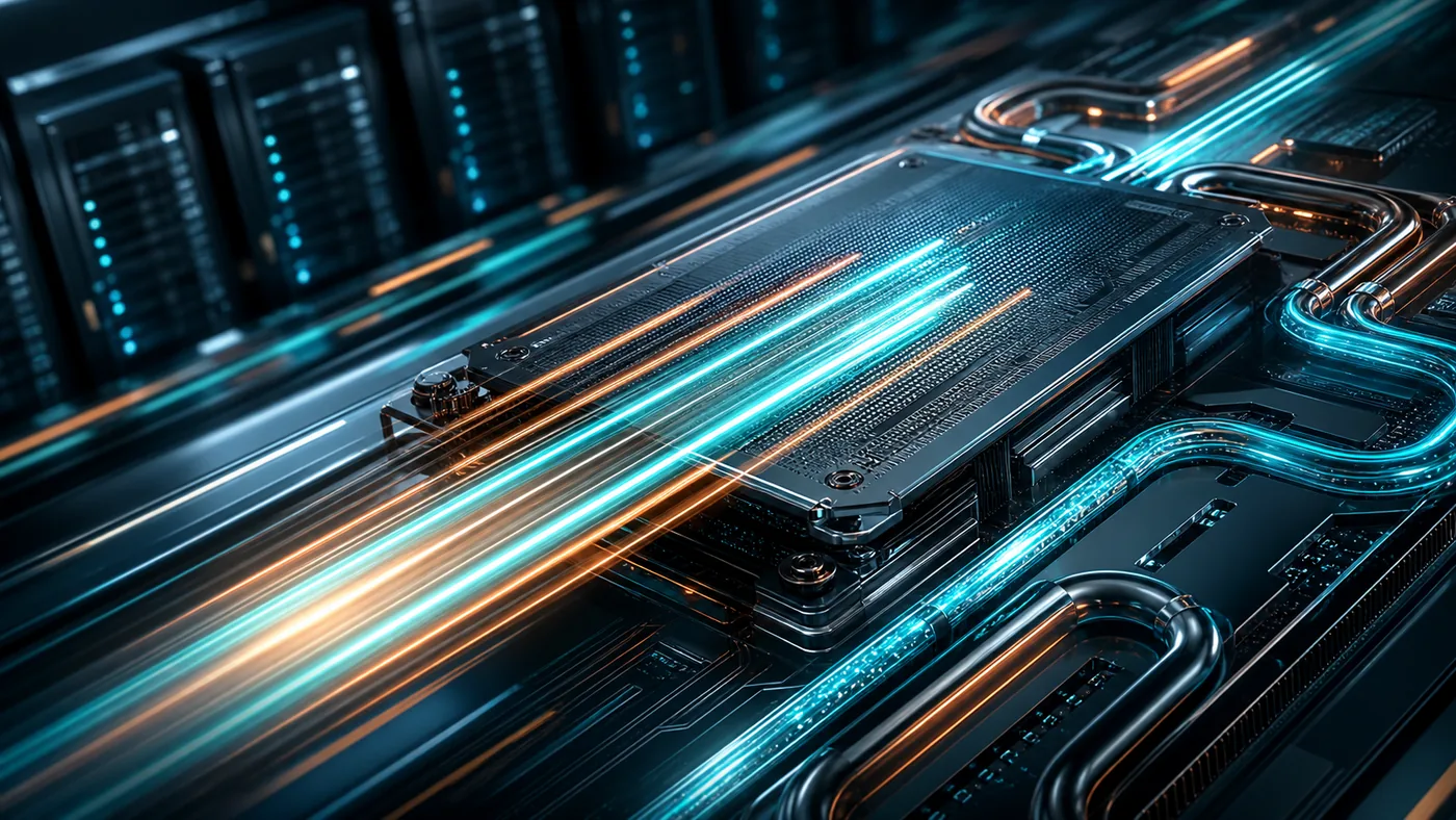 Illustration for Groq: light pulses racing through an AI accelerator