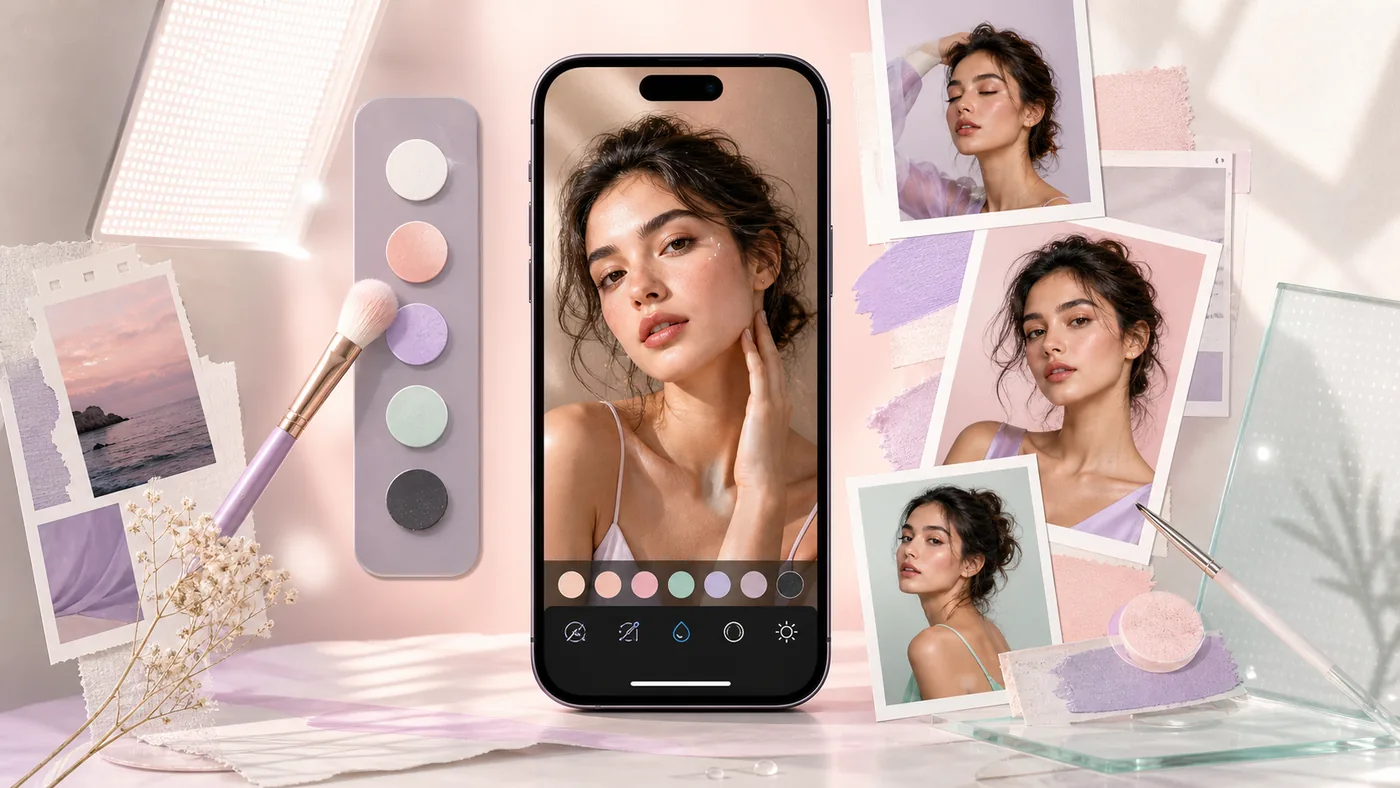 Illustration for Hypic: mobile image editing with retouching brushes, color swatches and portrait layers