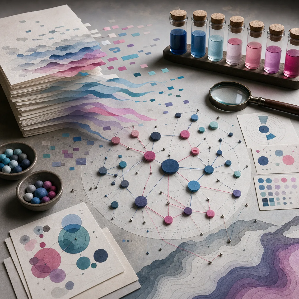 Illustration for IBM Watson Natural Language Understanding: semantic map of document layers, beads and meaning threads