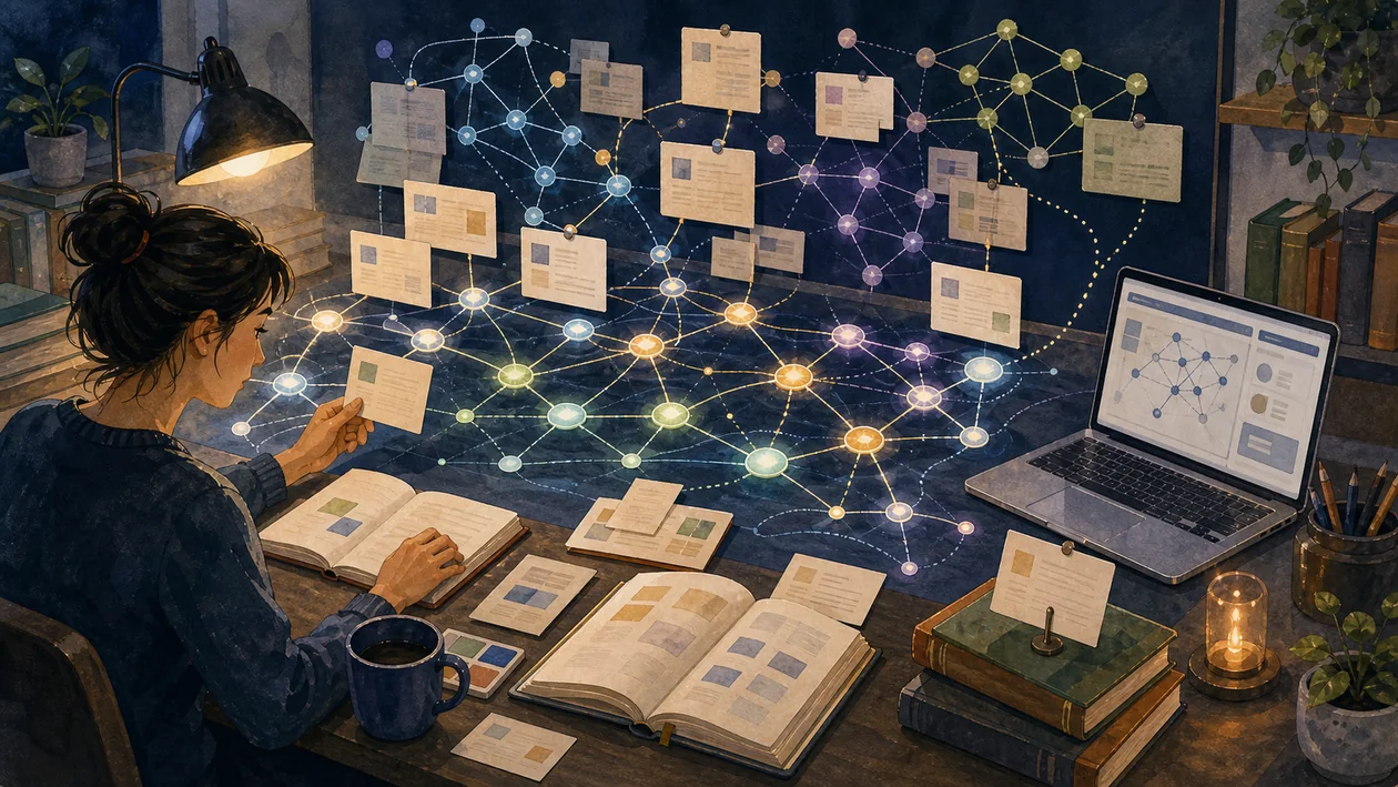 Illustration for Inciteful: citation network connects sources, topic clusters, and research paths