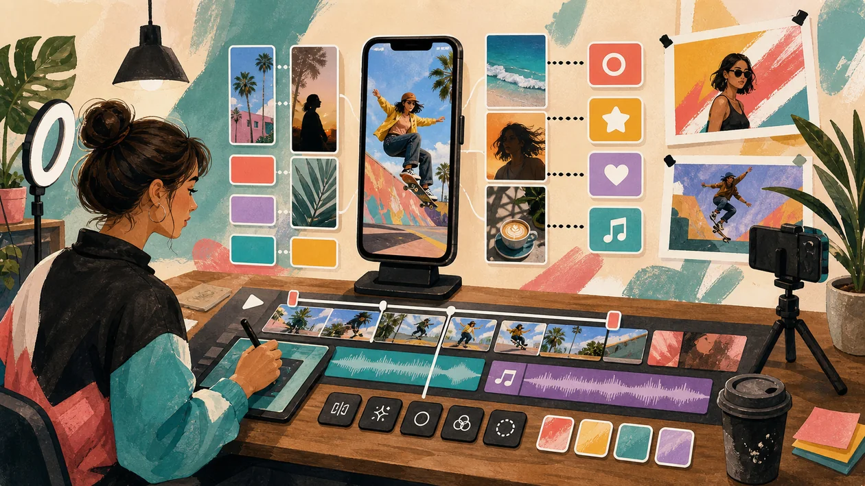 Illustration for InShot: mobile video editing with vertical clips, music tracks, and creator exports