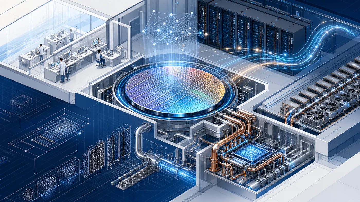 Illustration for Intel Habana Labs: a technical cutaway of an AI accelerator lab