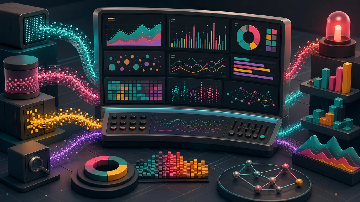 Illustration for Kibana: observability room visualizes logs, metrics, and search signals