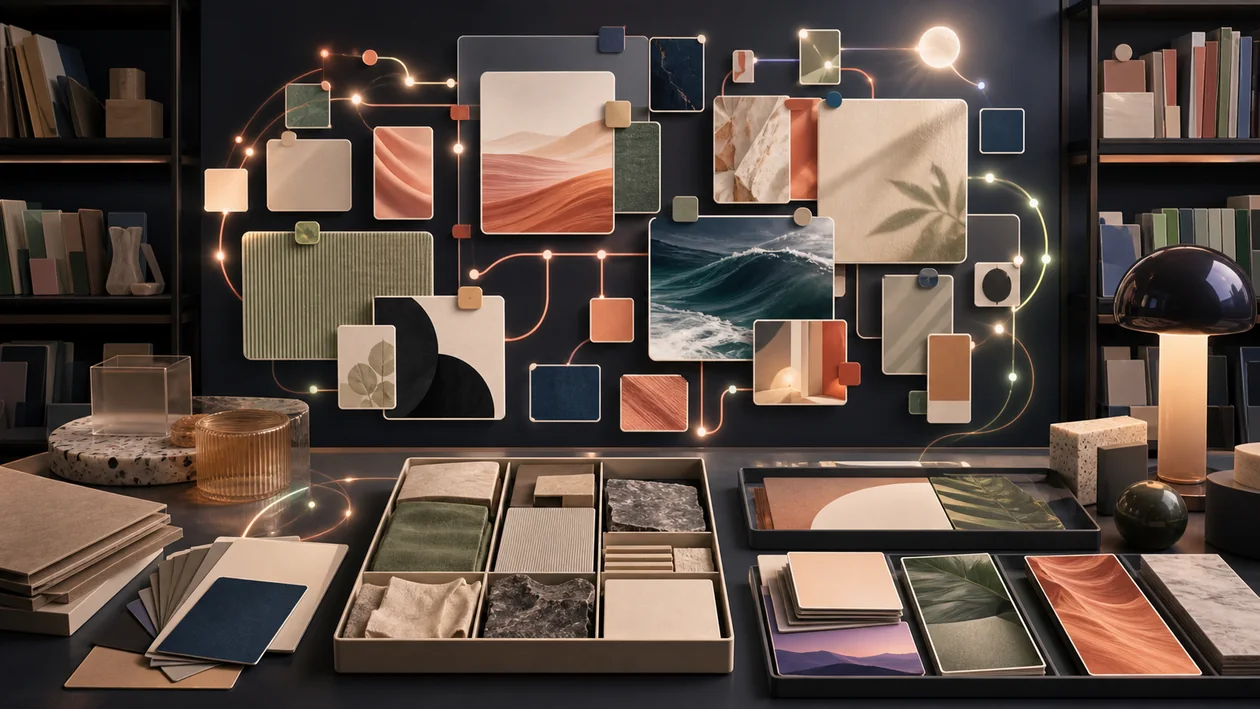 Illustration for Kive: creative team sorts references, mood boards, and asset collections