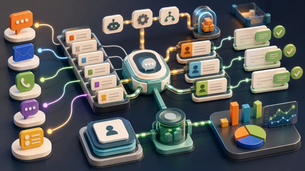 Illustration zu LiveAgent: Kundenanfragen laufen durch Tickets, Kanaele und Support-Workflows