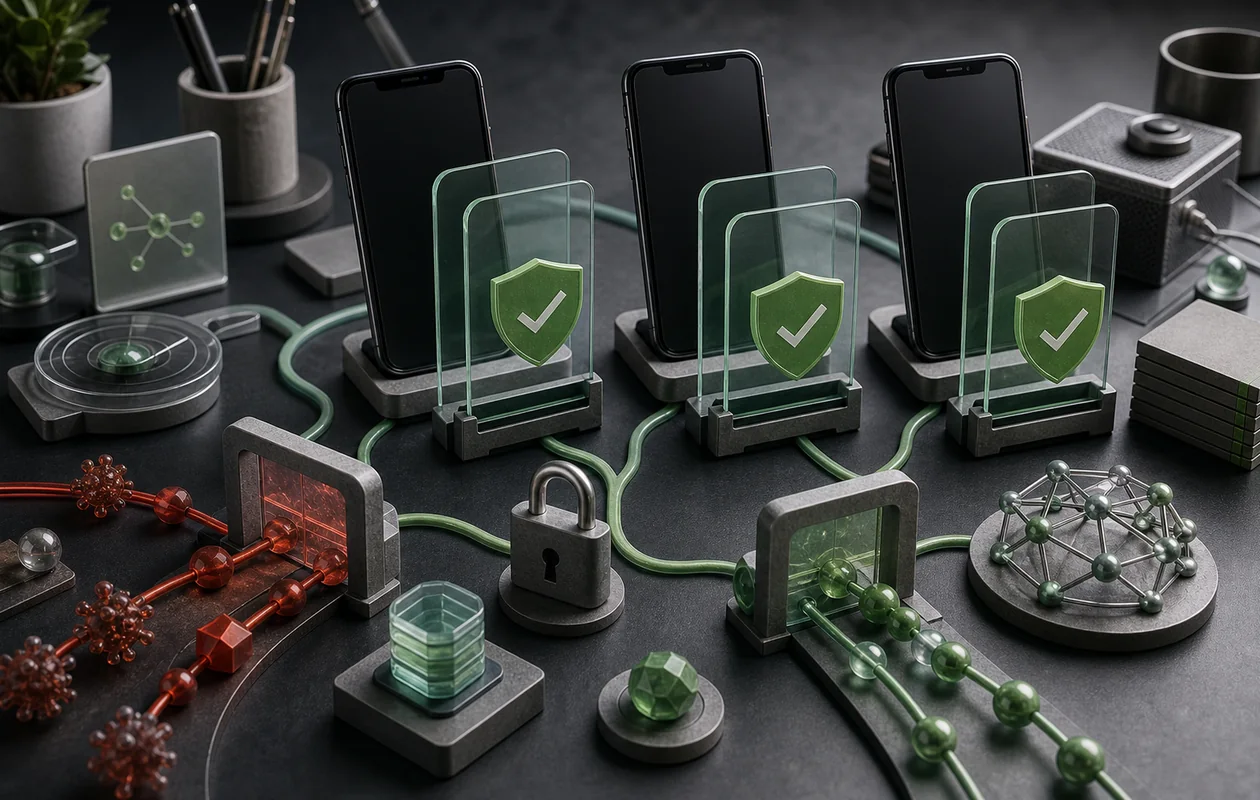 Illustration zu Lookout: mobile Geraete werden durch Schutzschichten und Sicherheitspruefungen abgesichert